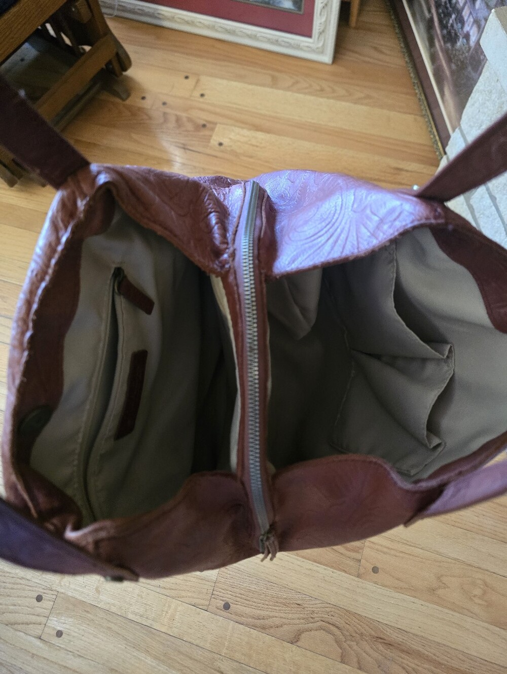 American Leather Co. Embossed Bag in Mauve Brown - Picture 5 of 6